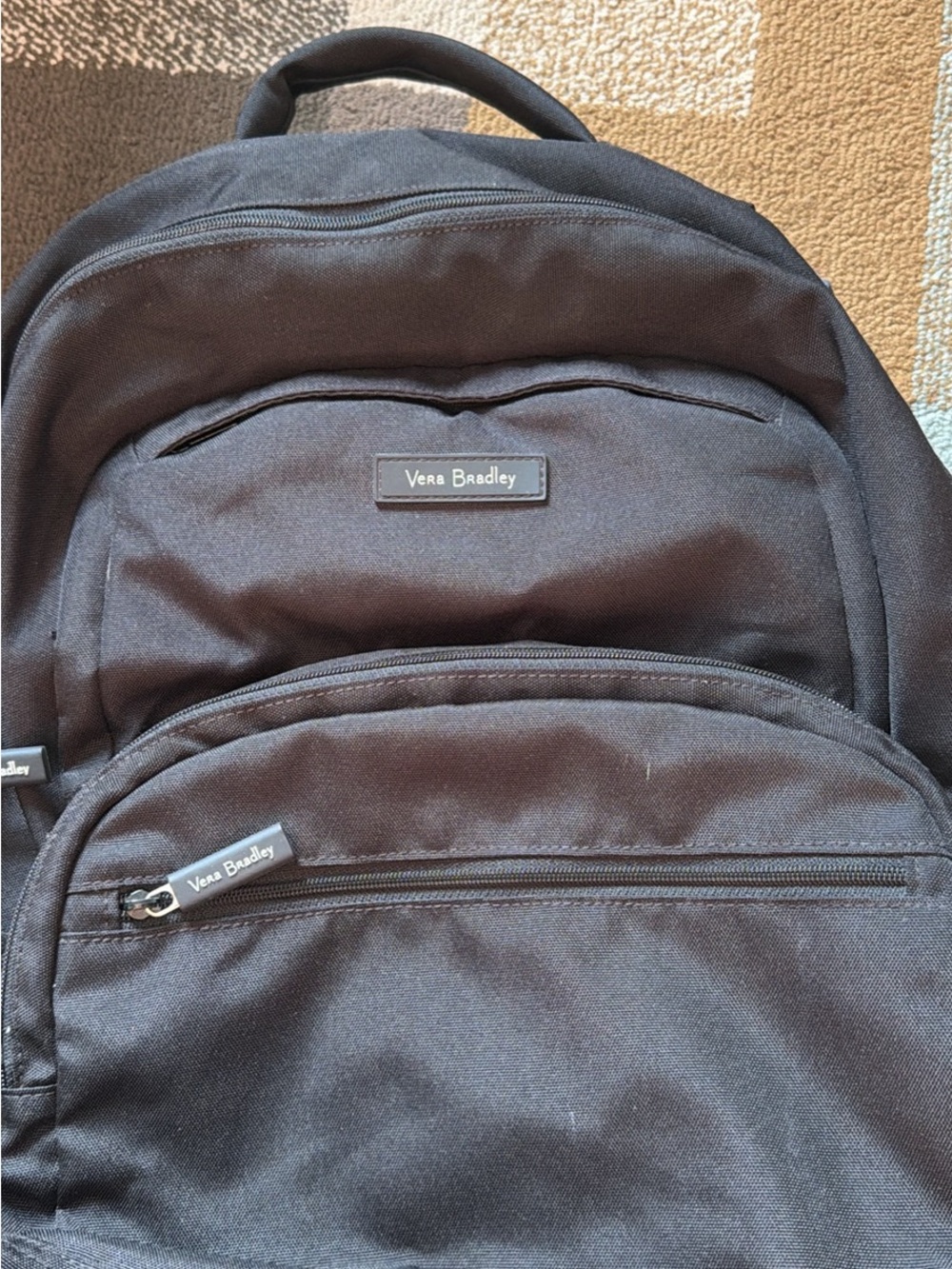 Vera Bradley Black Compact Backpack with Front Zip Pockets